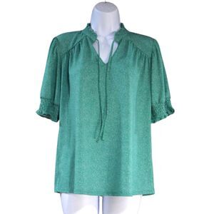 Adrianna Papell Polka Dot Blouse Kelly Green Size Small Short Sleeve Chic